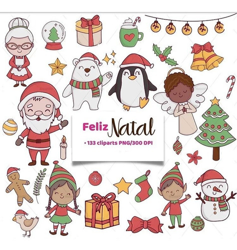 Kit Digital Natal Feliz Leterring E Elementos Png