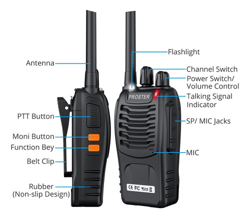Proster Walkie Talkies Recargables 1 Par Radios Claro Bandas De Frecuencia