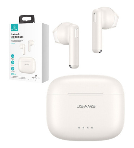 Fone de ouvido in-ear gamer sem fio Usams US14 branco com luz LED