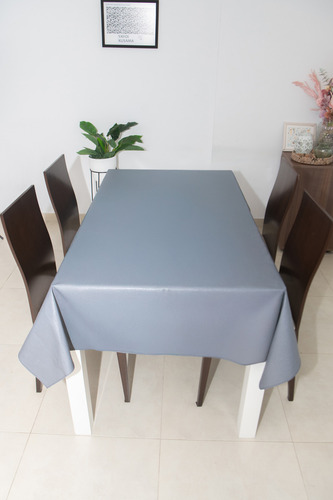 Mantel Cuerina Impermeable Cuadrado 1.40x1.40 Ecocuero Color Gris Medio Lisa