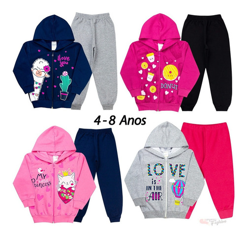 Imagem 3 de 10 de Kit 4 Conjuntos Infantil Menina Moletom Roupas Frio Inverno