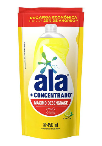 Detergente Líquido Ala  + Concentrado Limón 450 Ml Doypack
