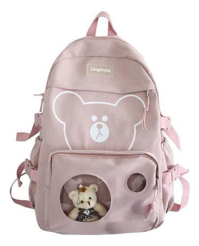 Mochila  Kawaii Colegio Nailon Niña Linda Peluche Osito