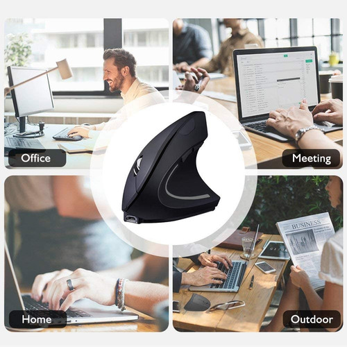 Luckilym Ratón Vertical Inalámbrico Ergonómico Recargable 2,4 G Negro Ratón USB recargable