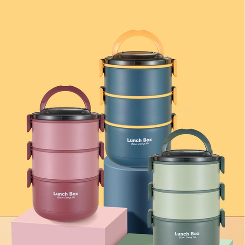 Bento, Contenedor De Comida, Apilable, Azul 3 Capas