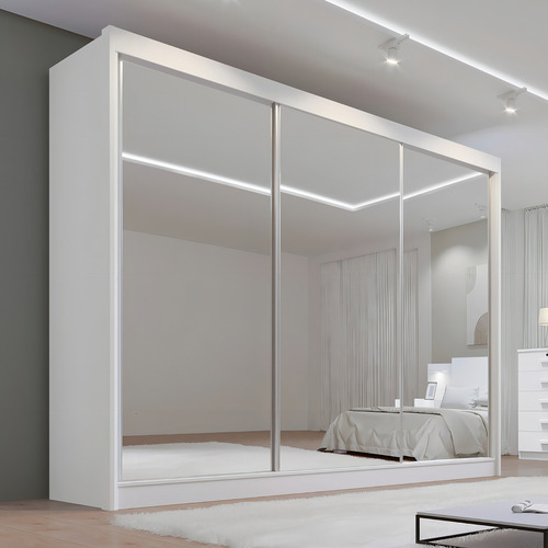 Guarda Roupa Casal Mdf Espelhado 3 Portas 6 Gavetas Qatar Wt