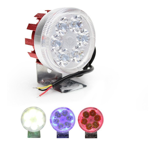 Faro 6 Led Redondo Moto Universal Estrobo Arillo Rojo Azul