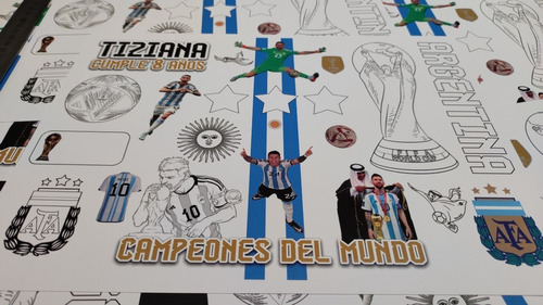 Individuales Deco Mesa Cumple Argentina Messi Campeones X10u