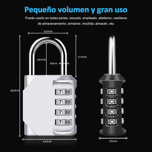 Candado Locker De 2 Piezas, Candado Combinación De 4 Dígitos