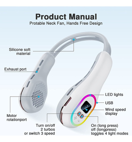 Ventilador De Cuello Sin Hojas Recargable Usb Silencioso