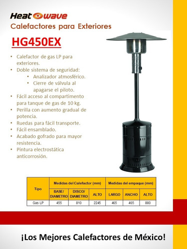 Calefactor Calentador Para Exterior Patio Gas Lp Heat Wave Color Negro
