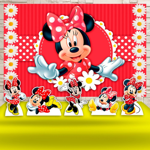 Kit Painel+displays Festa Infantil Minnie Vermelho,cenários