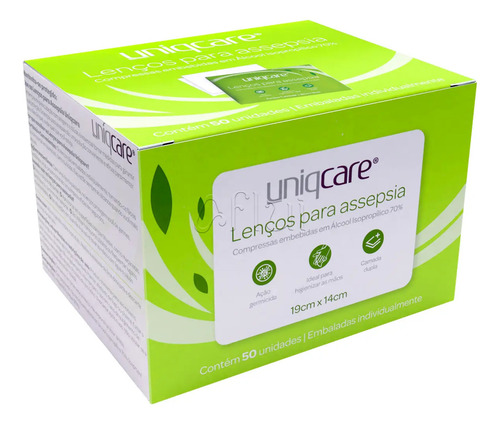 Lenço Para Assepsia Álcool 70% Uniqmed 19x14cm - 250 Un
