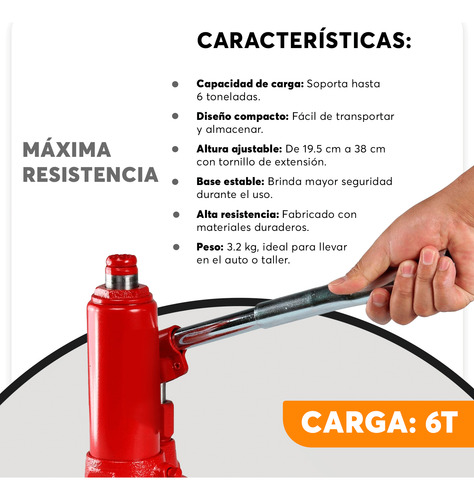 Gato Hidráulico Tipo Botella 6 Ton Altura 19-38 Cm Adir 3232