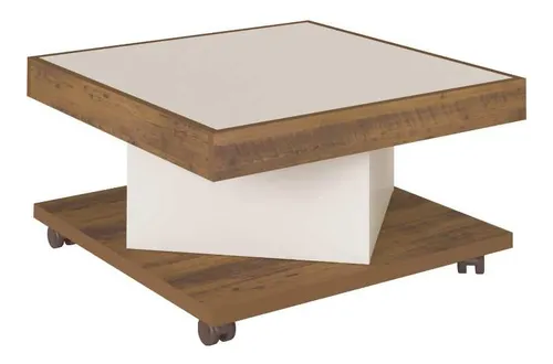 Mesa De Centro Quadrada Saara Pinho Com Off White 63x63cm