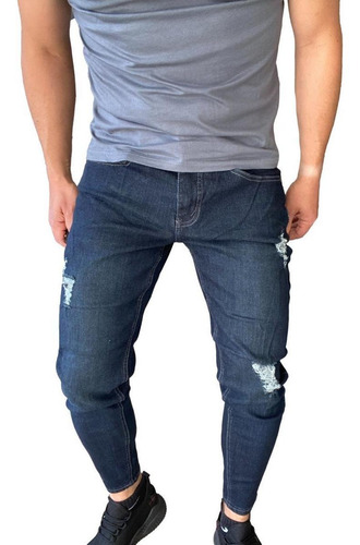 Imagen 4 de 7 de Jeans Destroyed Super Slim Ankle Azul Marino