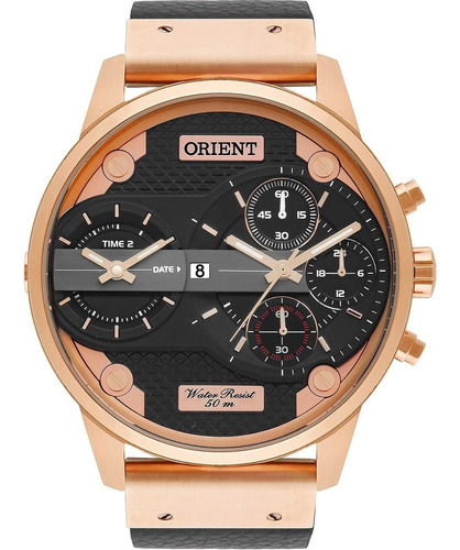 Relógio Orient Masculino Dual Time Rosê Mrsct001 P1px Cor da correia Preto Cor do fundo Preto