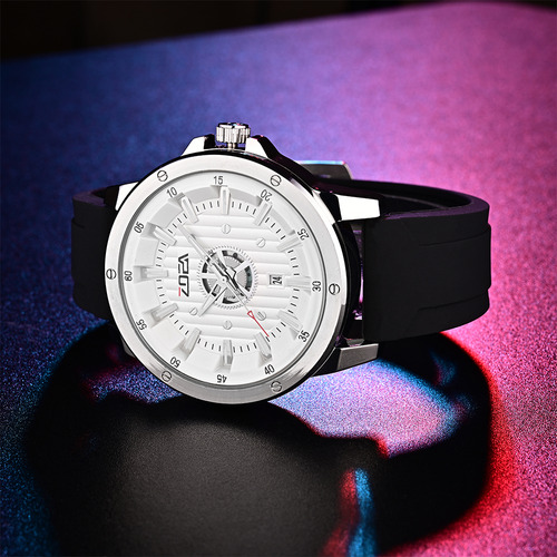 Reloj Zoea Ez8103-b Hombre Cuarzo Metal Plata 30m Resistente Correa Negro