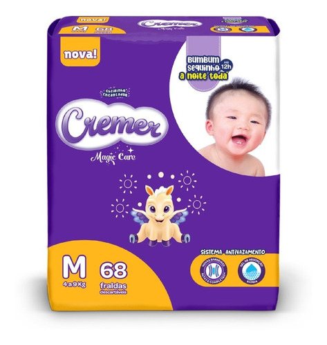 Imagem 1 de 4 de Fralda Cremer Hiper M 68 Unidades