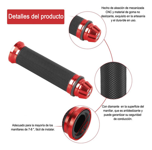 Puños Para Motocicleta Universales Refacciones 22/24mm Rojo