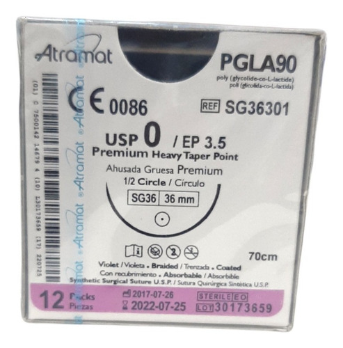 Sutura Vicryl Aguja Ahusada Gruesa Premium Atramat C/12pz