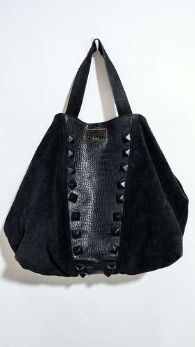 Cartera Bolso Amplio Besha Gamuzado A-02 Negro Reptil Oro Negro (Usado)