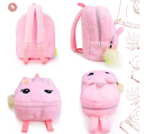 Mochila Unicornio Kawaii Niña Infantil Peludita