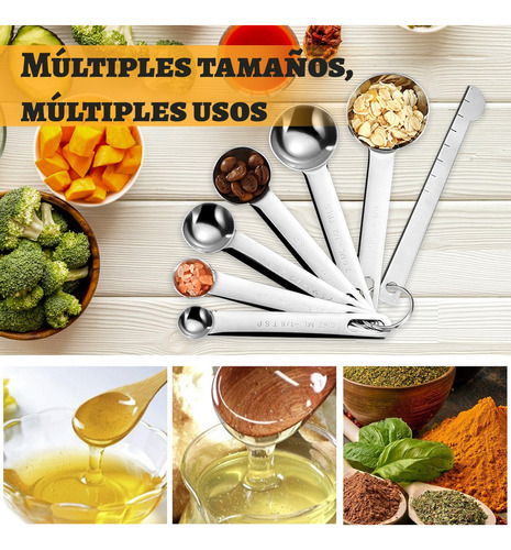 Juego De 7 Cucharas Medidora De Acero Inoxidable Caja Regalo