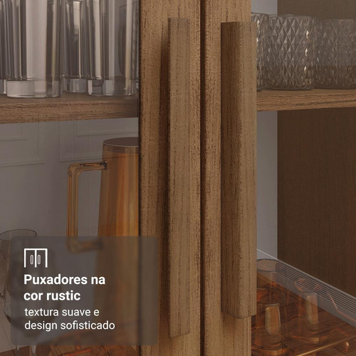 Cristaleira 70 Cm 2 Portas De Vidro Com Pés Cônicos Madesa R Cor Rustic/Marrom