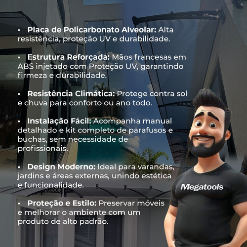 Toldo Policarbonato 2,15x0,50m Imperial Com Fita De Vedação