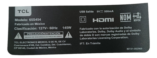 Fuente Tcl 65s454. 40-l17cw2-pwc1zg (Usado)