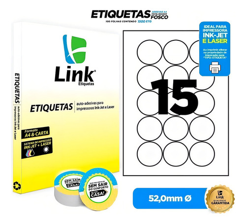 Etiqueta Adesiva A4 52,0mmø Caixa Com 100 Folhas
