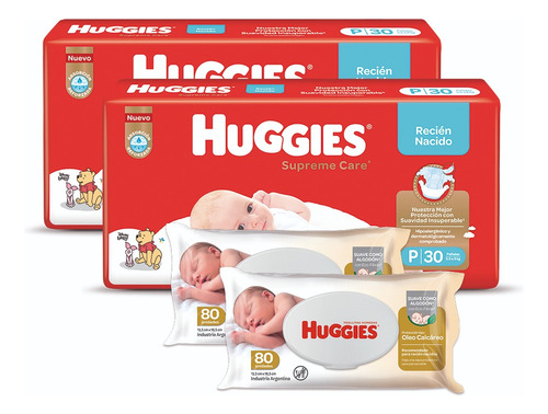 Huggies Supreme Care P X 2 + Toallas Oleo Calcareo 80 X 2