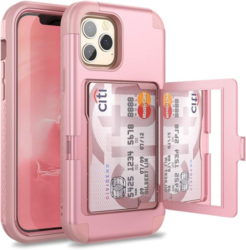 Funda Para iPhone 12/12 Pro - Rosa Con Tarjetero Y Soporte