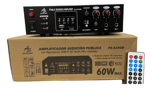 Amplificador De Perifoneo American Sound Pa-61rub (graba) 