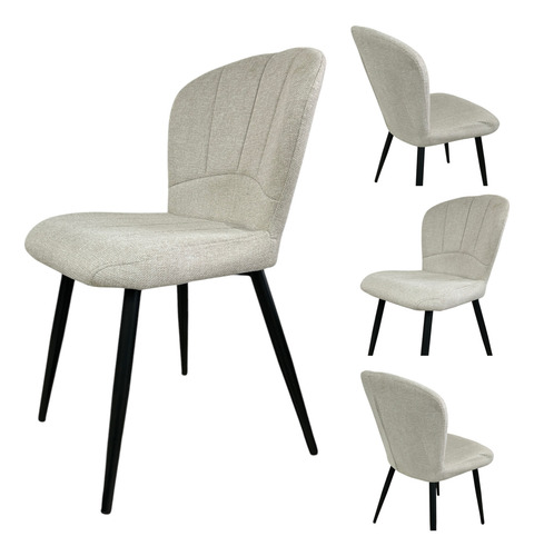 Juego De Comedor Mesa Tulip Wood + 4 Sillas Panama Chenille Beige Chenille
