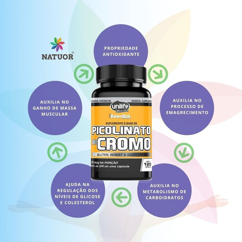 Imagem 2 de 7 de Picolinato De Cromo 120 Cápsulas 500mg Unilife Bodyage