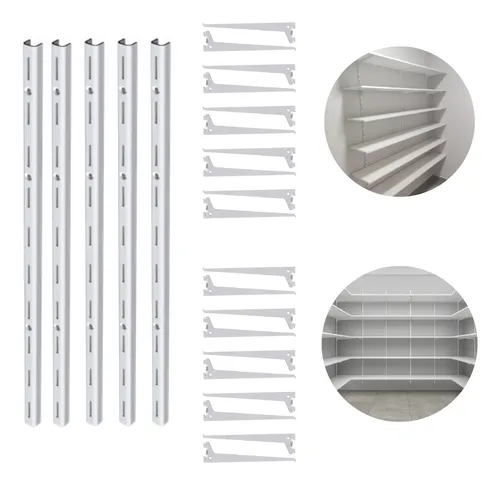 comprar 5 Trilhos Cremalheiras 1,5m + 20 Suportes 30cm De Prateleira