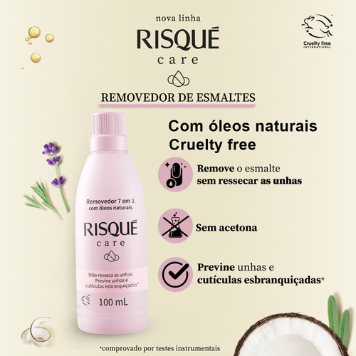 Kit 2 Removedor Esmalte Risqué Care 7 Em 1 Sem Acetona 100ml