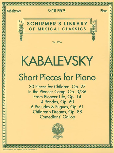 Short Pieces For Pianoschirmer Library Of Classics Volume 20