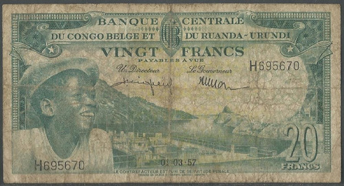 Congo Belga Ruanda - Urundi , 20 Francs 1 Mar 1957 P31