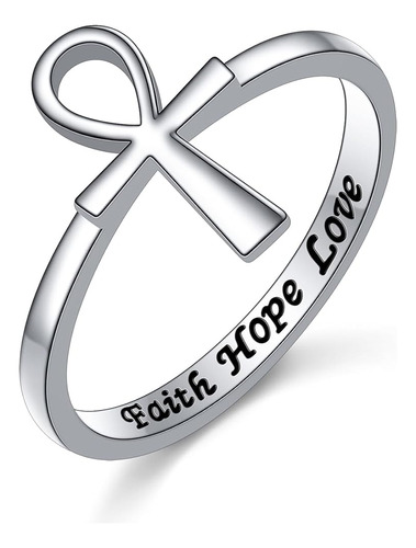 Anillo Cruz Plata Con Texto En Ingles Faith Talla 10