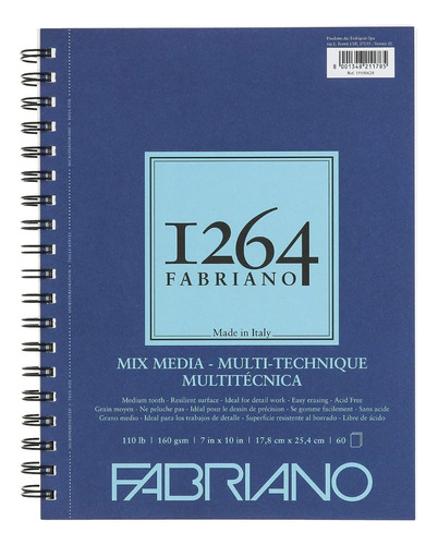 Fabriano 1264 Cuaderno Dibujo Mix Media 17.8x25.4cms 60 Hjs