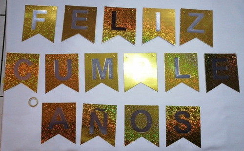 Banderin Feliz Cumpleaños Holografico Ideal Fiestas Letrero