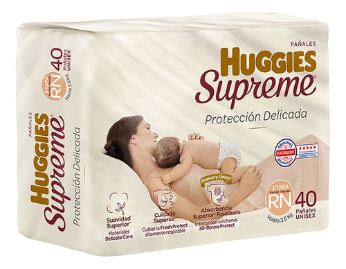 Pañales Huggies Supreme Rn Unisex 40 Piezas Rn Sin Género