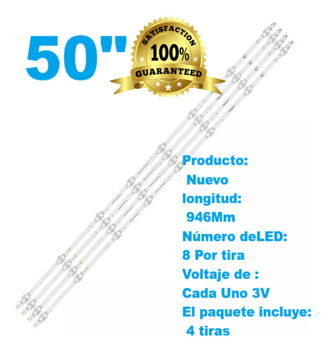 4 Tiras Con 8 Leds Para 50a6g 50a65hv