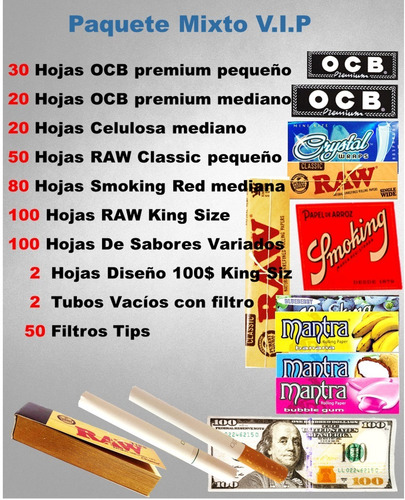 Imagen 4 de 9 de Rolling Paper Paquete De Hojas Variadas Ocb Raw Celulosa Etc