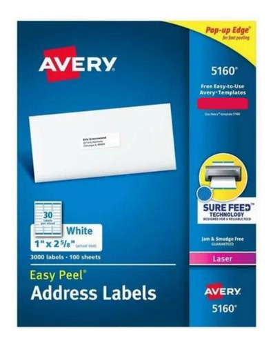 3000 Etiquetas Blancas Avery Adhesivas Sobre 2.2 X 6.6 Cm