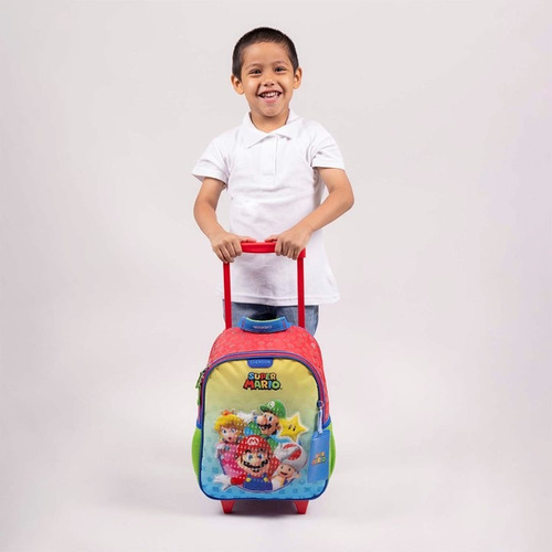 Mochila Super Mario Yoin Kinder Con Carro Mb66457-r Color Multicolor