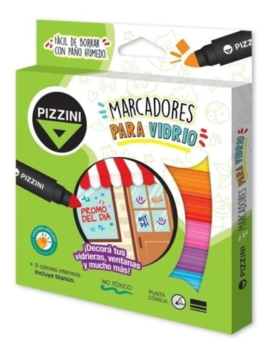 Marcadores Para Vidrio Pizzini Maxi X 9 Colores Al Agua